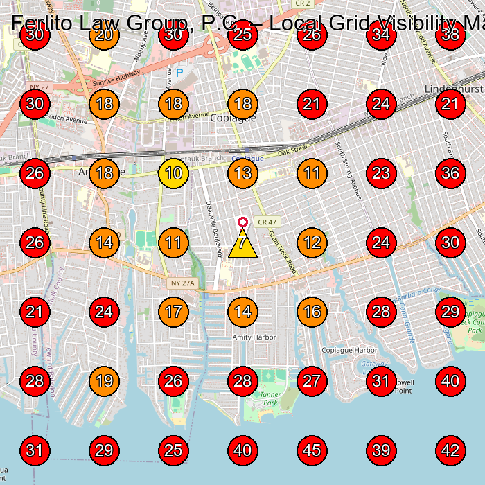 Ferlito Law Group, P.C. GeoGrid visibility map for Legal Services in Farmingdale